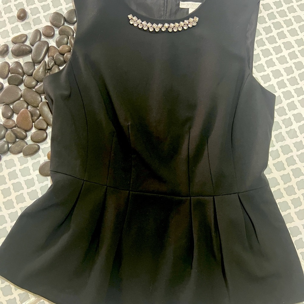 Black Sleeveless Top with Crystal Beading at Neck